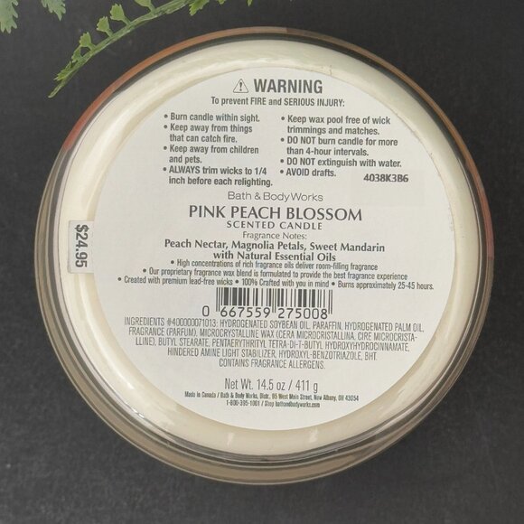 BBW Pink Peach Blossom Bath & Body Works 3 Wick Candle - Picture 10 of 10
